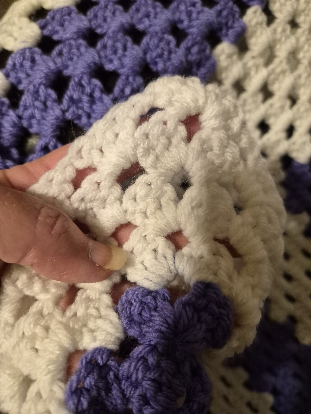Cozy Crochet Throw Blanket in Purple and White - Picture 3 of 3